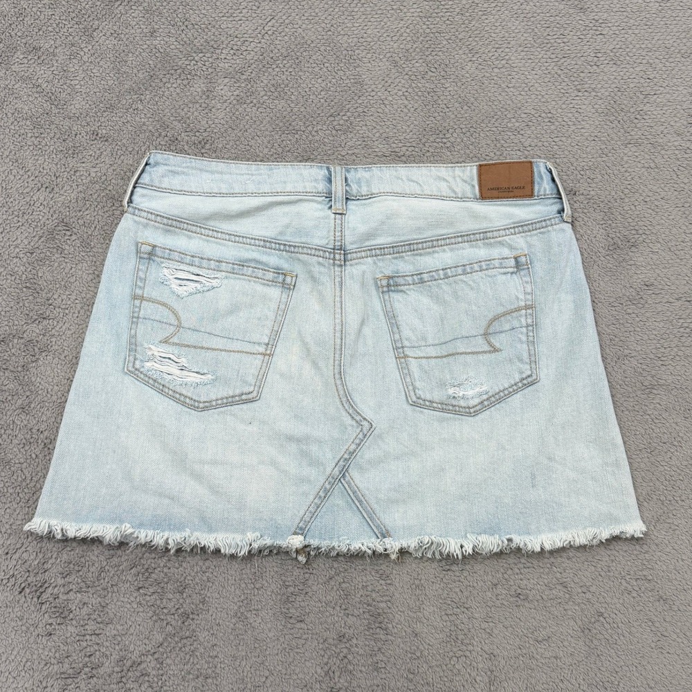 American Eagle Denim Mini Skirt Womens 8 Blue Distressed Lace Inset Frayed Hem - Picture 6 of 10